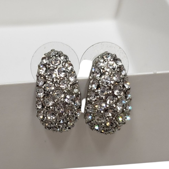 Elegant Silver Tone Crystal Pierced Earrings - Picture 4 of 8